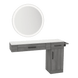Nova Combo Wall Mount Styling Station with Side-Mount Appliance Holder, Solid Surface Countertop, and Silver Round Glo Mirror - Kaemark