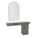 Nova Combo Wall Mount Styling Station with Side-Mount Appliance Holder, Solid Surface Countertop, and Black Arch Paloma Mirror - Kaemark