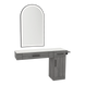 Nova Combo Wall Mount Styling Station with Side-Mount Appliance Holder, Solid Surface Countertop, and Black Arch Paloma Mirror - Kaemark