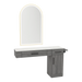 Nova Combo Wall Mount Styling Station with Side-Mount Appliance Holder, Solid Surface Countertop, and Gold Arch Paloma Mirror - Kaemark