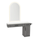 Nova Combo Wall Mount Styling Station with Side-Mount Appliance Holder, Solid Surface Countertop, and Gold Arch Paloma Mirror - Kaemark