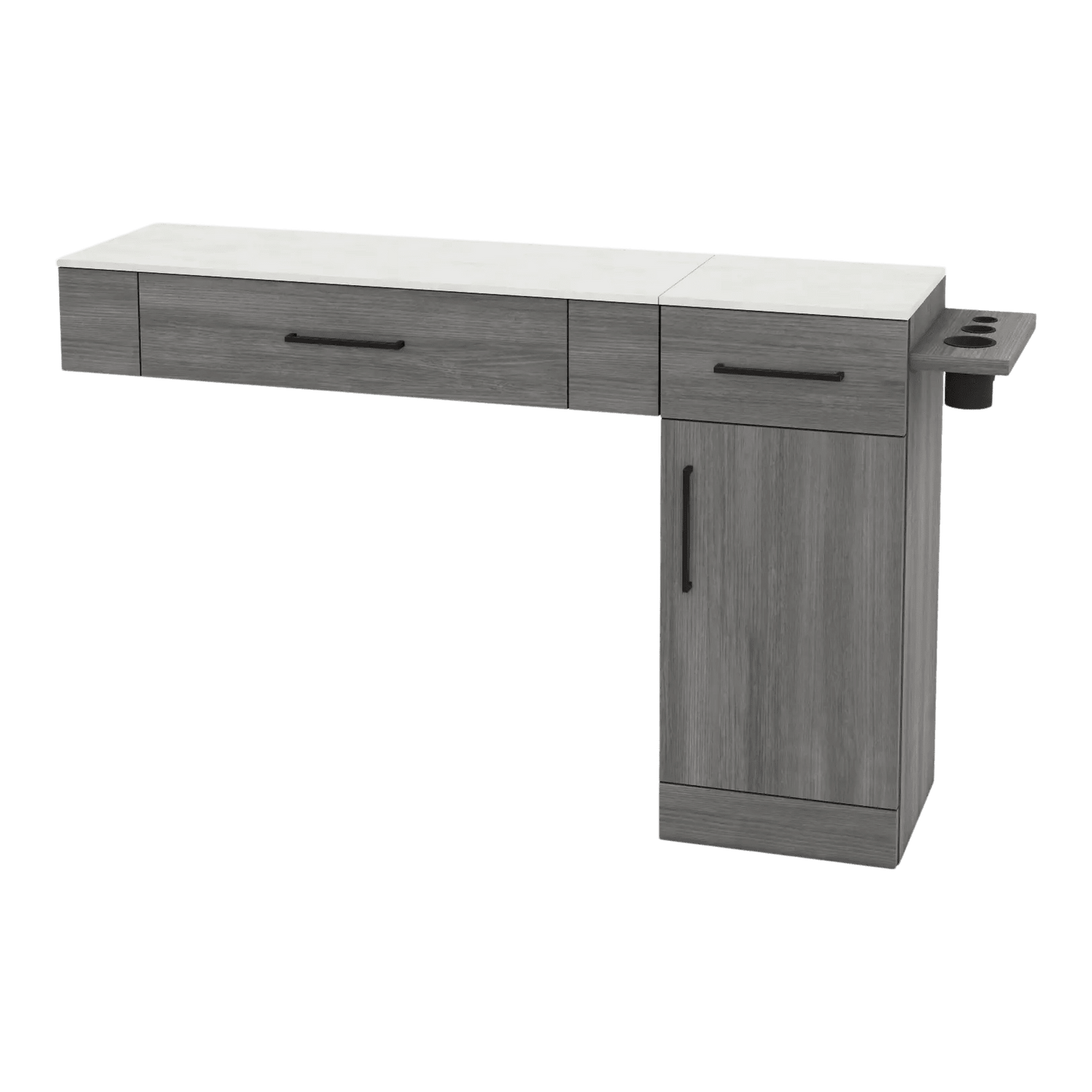 Nova Combo Wall Mount Styling Station with Side-Mount Appliance Holder and Solid Surface Countertop (Cabinet Only) - Kaemark