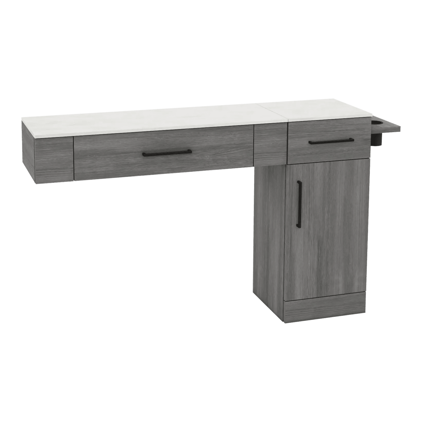 Nova Combo Wall Mount Styling Station with Side-Mount Appliance Holder and Solid Surface Countertop (Cabinet Only) - Kaemark