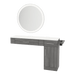 Nova Combo Wall Mount Styling Station with Side-Mount Appliance Holder, Solid Surface Countertop, and Silver Round Glo Mirror - Kaemark