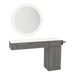 Nova Combo Wall Mount Styling Station with Side-Mount Appliance Holder, Solid Surface Countertop, and Silver Round Glo Mirror - Kaemark