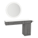 Nova Combo Wall Mount Styling Station with Side-Mount Appliance Holder, Solid Surface Countertop, and Silver Round Glo Mirror - Kaemark