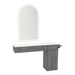 Nova Combo Wall Mount Styling Station with Side-Mount Appliance Holder, Solid Surface Countertop, and Gold Arch Paloma Mirror - Kaemark