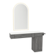 Nova Combo Wall Mount Styling Station with Side-Mount Appliance Holder, Solid Surface Countertop, and Gold Arch Paloma Mirror - Kaemark