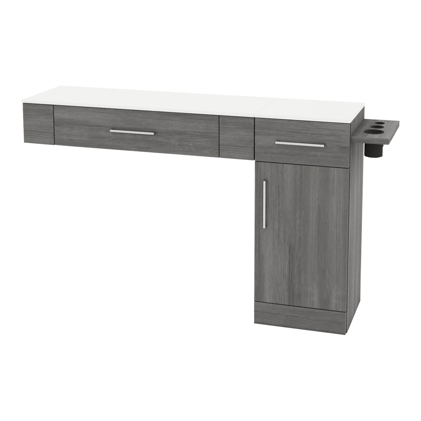 Nova Combo Wall Mount Styling Station with Side-Mount Appliance Holder and Solid Surface Countertop (Cabinet Only) - Kaemark