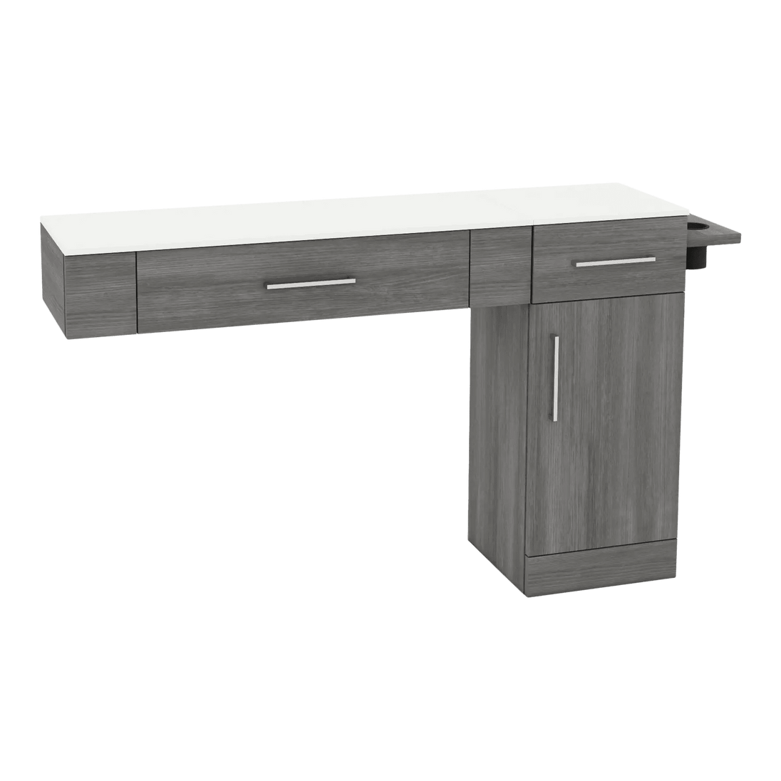 Nova Combo Wall Mount Styling Station with Side-Mount Appliance Holder and Solid Surface Countertop (Cabinet Only) - Kaemark