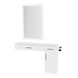 Nova Combo Wall Mount Styling Station with Side-Mount Appliance Holder, Solid Surface Countertop, and Silver Rectangle Glo Mirror - Kaemark
