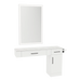 Nova Combo Wall Mount Styling Station with Side-Mount Appliance Holder, Solid Surface Countertop, and Silver Rectangle Glo Mirror - Kaemark