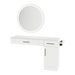 Nova Combo Wall Mount Styling Station with Side-Mount Appliance Holder, Solid Surface Countertop, and Silver Round Glo Mirror - Kaemark