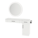 Nova Combo Wall Mount Styling Station with Side-Mount Appliance Holder, Solid Surface Countertop, and Silver Round Glo Mirror - Kaemark