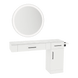 Nova Combo Wall Mount Styling Station with Side-Mount Appliance Holder, Solid Surface Countertop, and Silver Round Glo Mirror - Kaemark