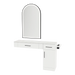 Nova Combo Wall Mount Styling Station with Side-Mount Appliance Holder, Solid Surface Countertop, and Black Arch Paloma Mirror - Kaemark