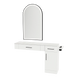 Nova Combo Wall Mount Styling Station with Side-Mount Appliance Holder, Solid Surface Countertop, and Black Arch Paloma Mirror - Kaemark