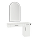 Nova Combo Wall Mount Styling Station with Side-Mount Appliance Holder, Solid Surface Countertop, and Black Arch Paloma Mirror - Kaemark