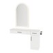 Nova Combo Wall Mount Styling Station with Side-Mount Appliance Holder, Solid Surface Countertop, and Gold Arch Paloma Mirror - Kaemark