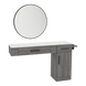 Nova Combo Wall Mount Styling Station with Side-Mount Appliance Holder, Solid Surface Countertop, and Black Round Westin Mirror - Kaemark