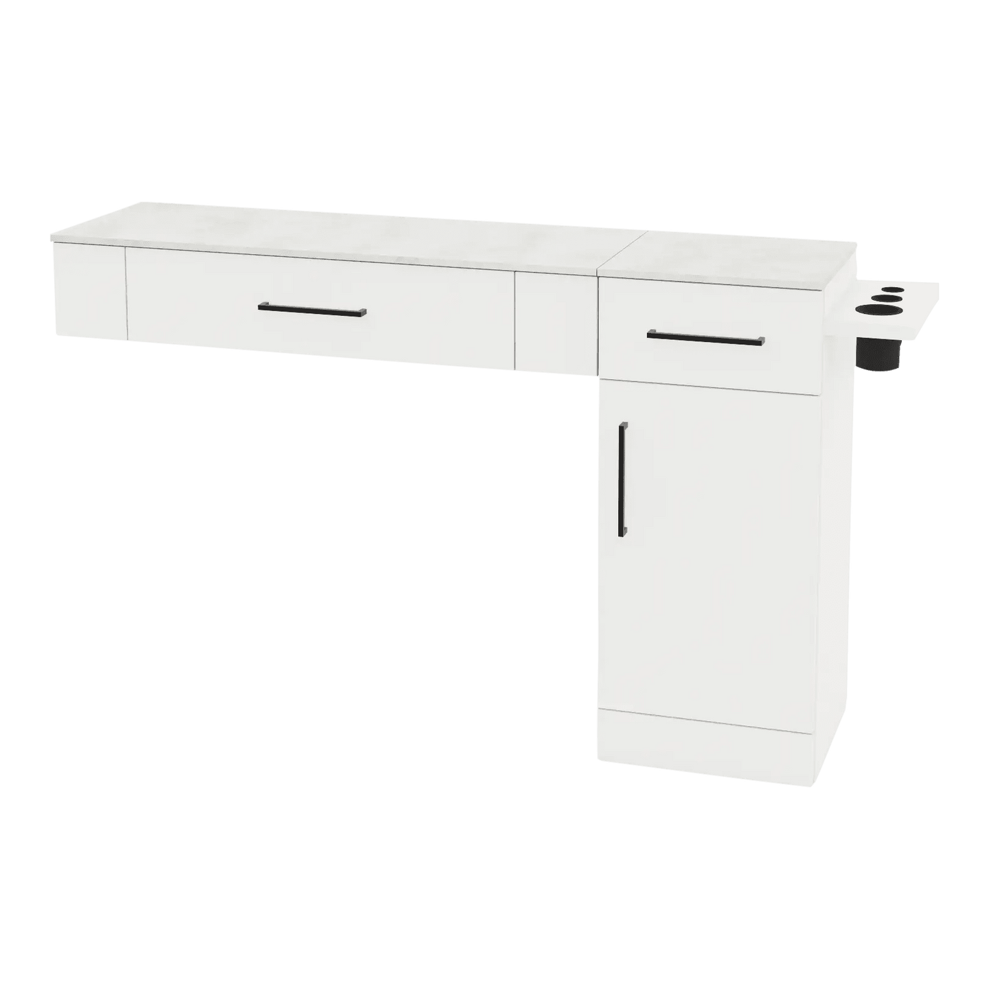 Nova Combo Wall Mount Styling Station with Side-Mount Appliance Holder and Solid Surface Countertop (Cabinet Only) - Kaemark