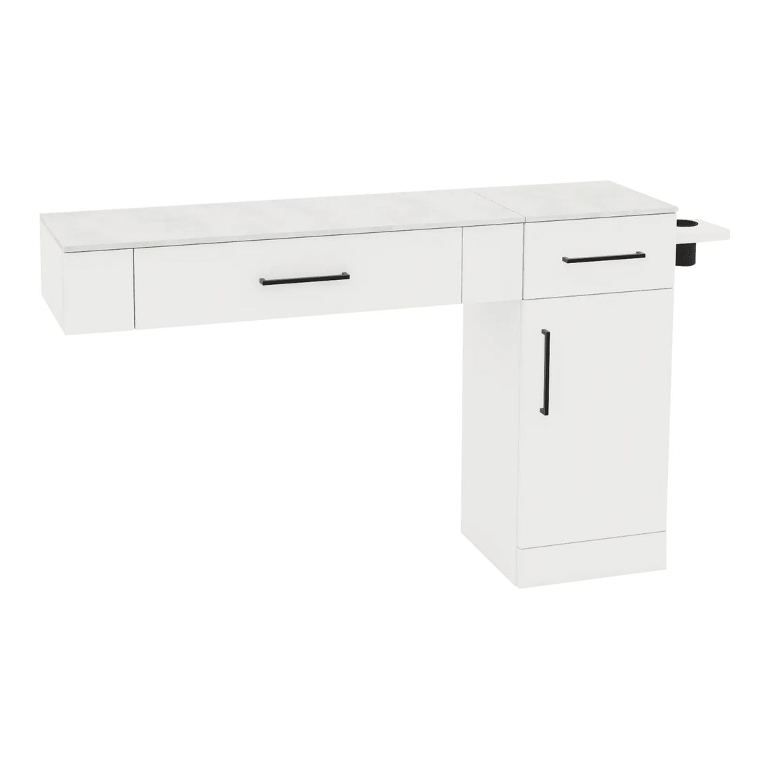 Nova Combo Wall Mount Styling Station with Side-Mount Appliance Holder and Solid Surface Countertop (Cabinet Only) - Kaemark
