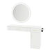 Nova Combo Wall Mount Styling Station with Side-Mount Appliance Holder, Solid Surface Countertop, and Silver Round Glo Mirror - Kaemark