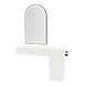 Nova Combo Wall Mount Styling Station with Side-Mount Appliance Holder, Solid Surface Countertop, and Black Arch Paloma Mirror - Kaemark