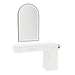 Nova Combo Wall Mount Styling Station with Side-Mount Appliance Holder, Solid Surface Countertop, and Black Arch Paloma Mirror - Kaemark