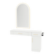 Nova Combo Wall Mount Styling Station with Side-Mount Appliance Holder, Solid Surface Countertop, and Gold Arch Paloma Mirror - Kaemark