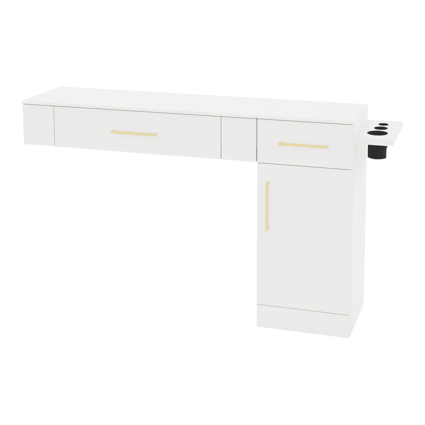 Nova Combo Wall Mount Styling Station with Side-Mount Appliance Holder and Solid Surface Countertop (Cabinet Only) - Kaemark