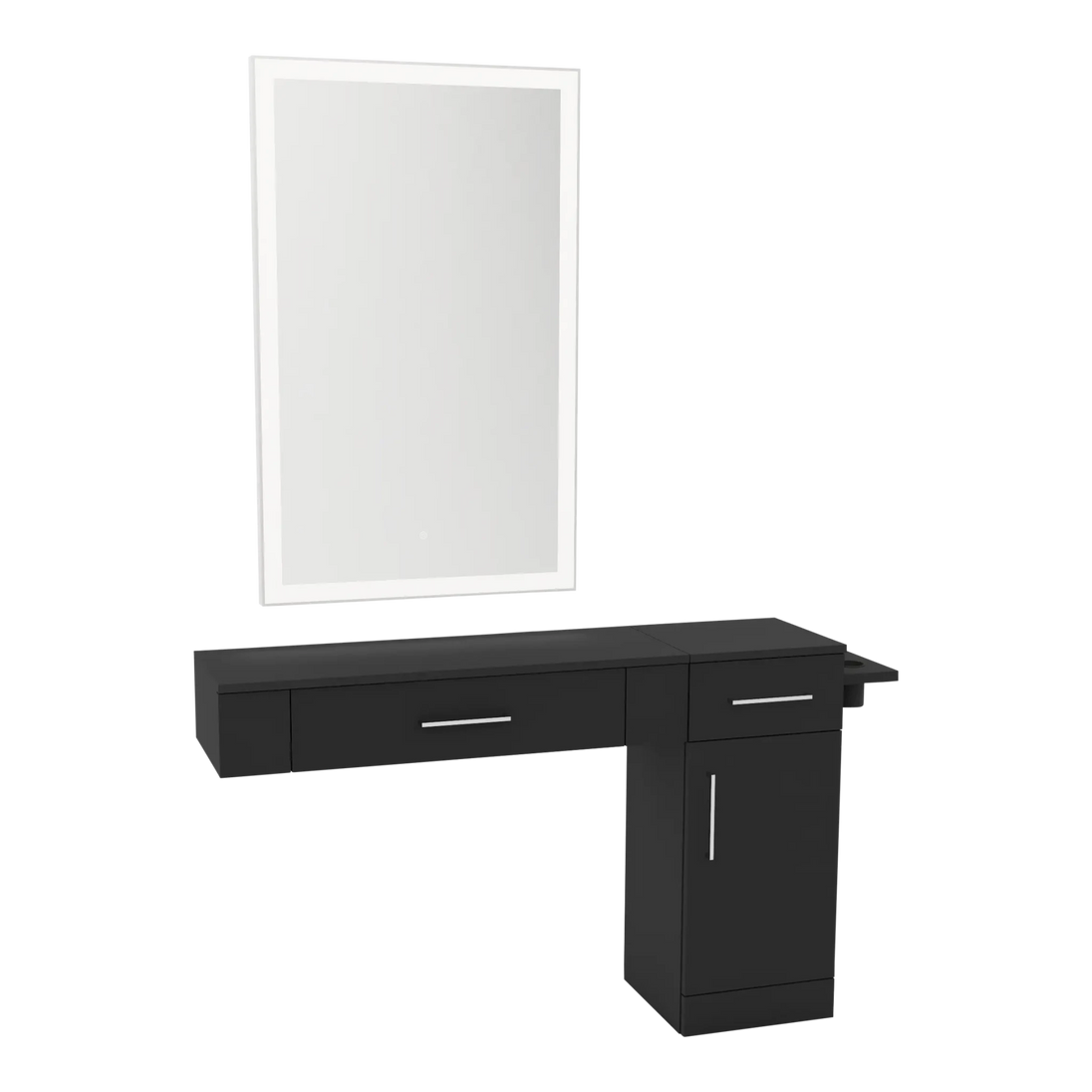 Nova Combo Wall Mount Styling Station with Side-Mount Appliance Holder and Silver Rectangle Glo Mirror - Kaemark
