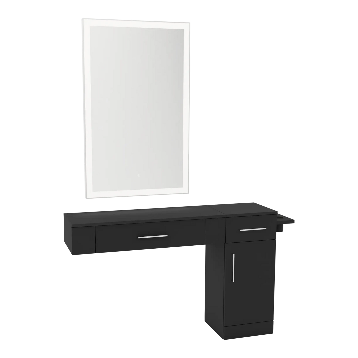 Nova Combo Wall Mount Styling Station with Side-Mount Appliance Holder and Silver Rectangle Glo Mirror - Kaemark