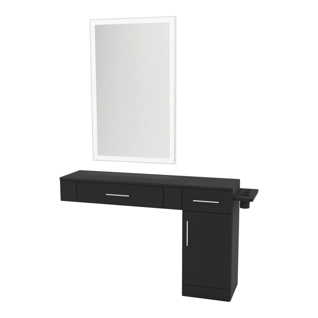 Nova Combo Wall Mount Styling Station with Side-Mount Appliance Holder and Silver Rectangle Glo Mirror - Kaemark