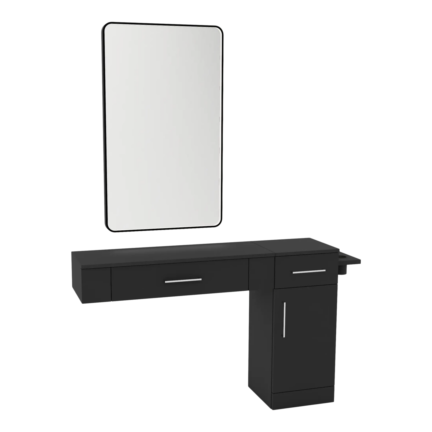 Nova Wall Mount Styling Station with Side-Mount Appliance Holder and Black Rectangle Westin Mirror - Kaemark
