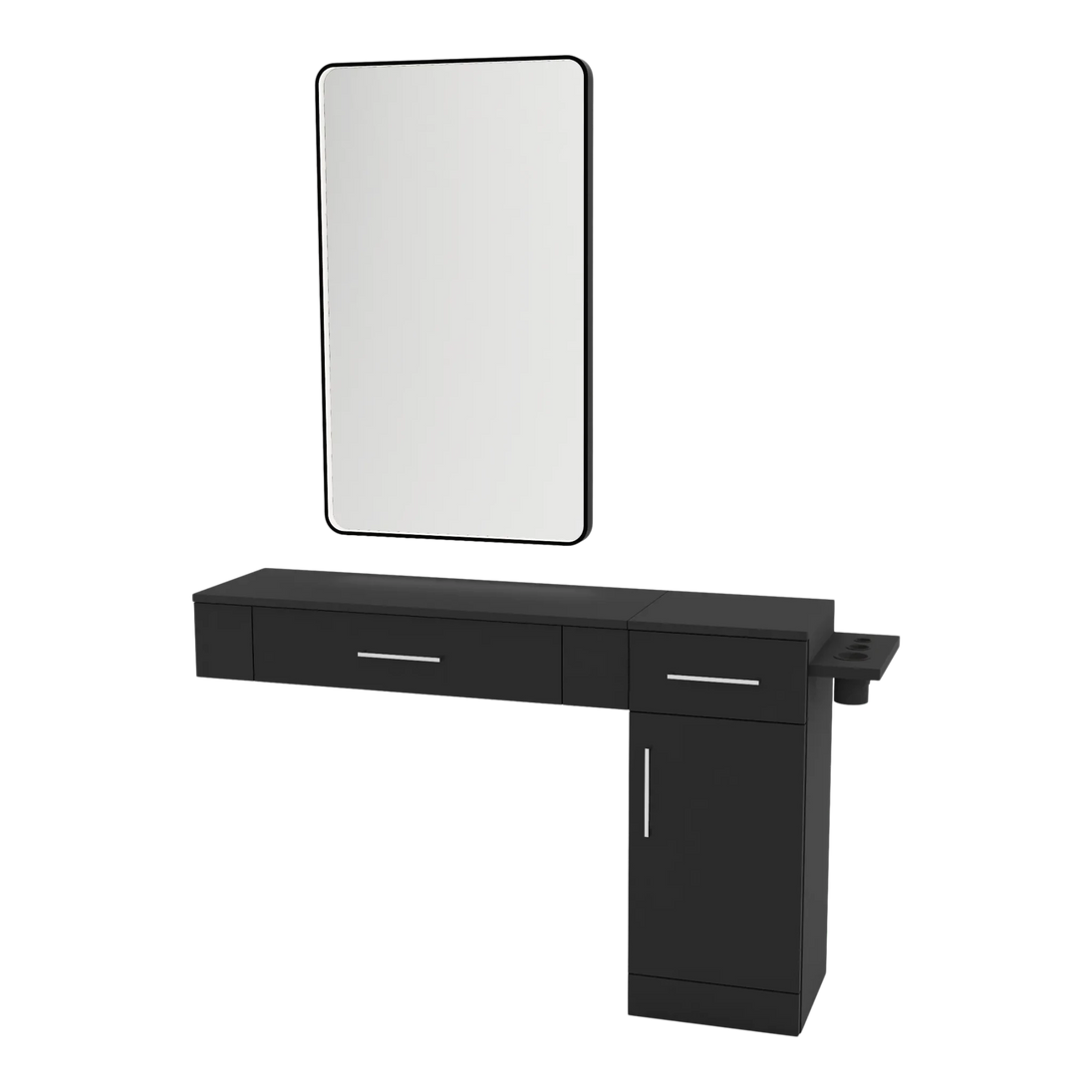 Nova Wall Mount Styling Station with Side-Mount Appliance Holder and Black Rectangle Westin Mirror - Kaemark