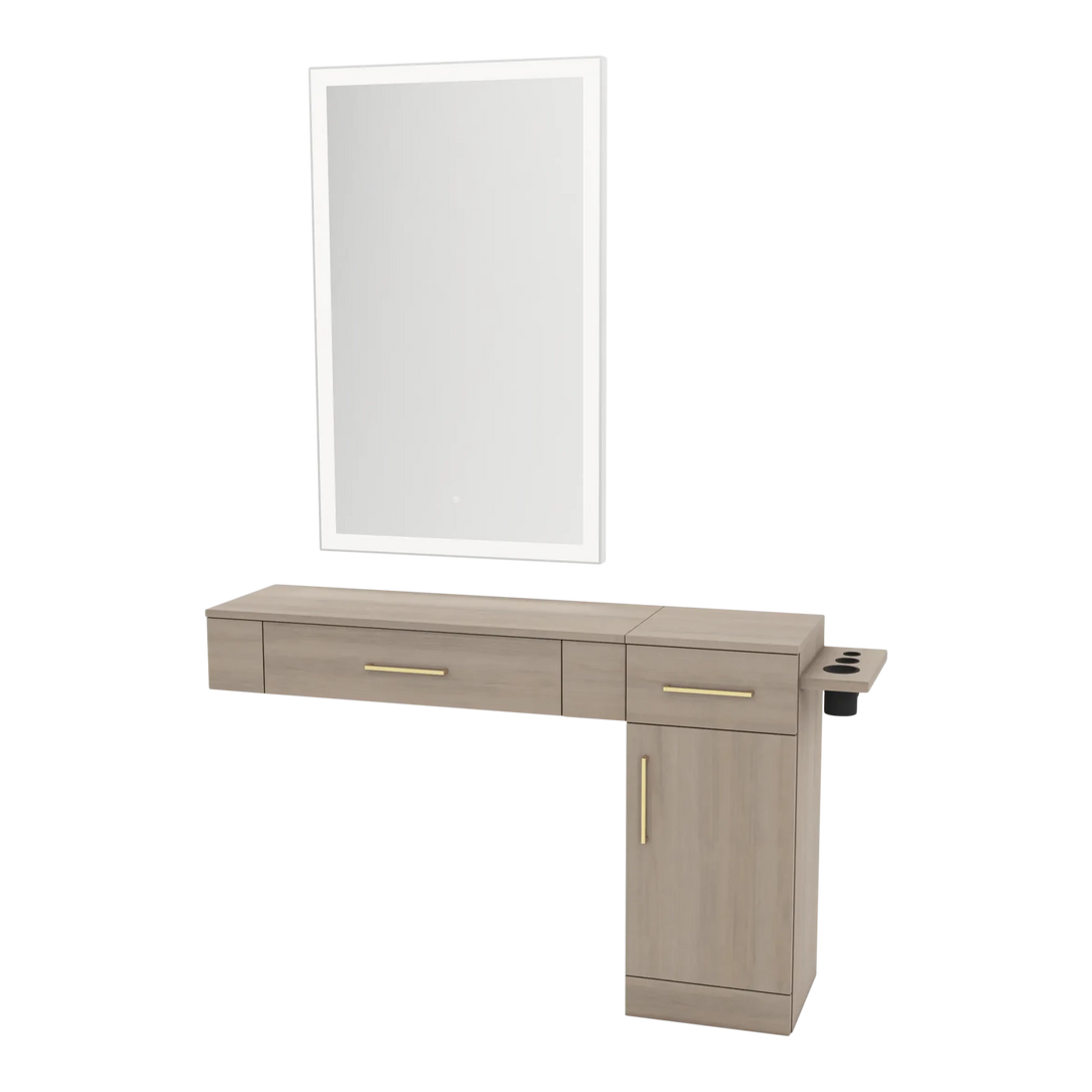 Nova Combo Wall Mount Styling Station with Side-Mount Appliance Holder and Silver Rectangle Glo Mirror - Kaemark