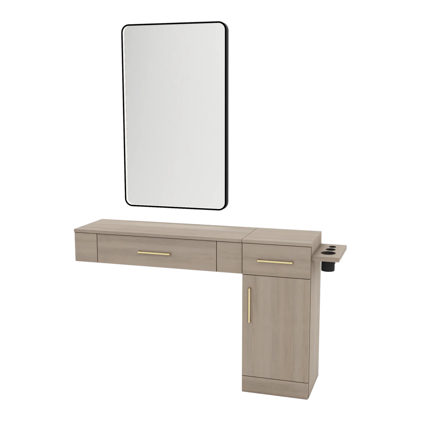 Nova Wall Mount Styling Station with Side-Mount Appliance Holder and Black Rectangle Westin Mirror - Kaemark