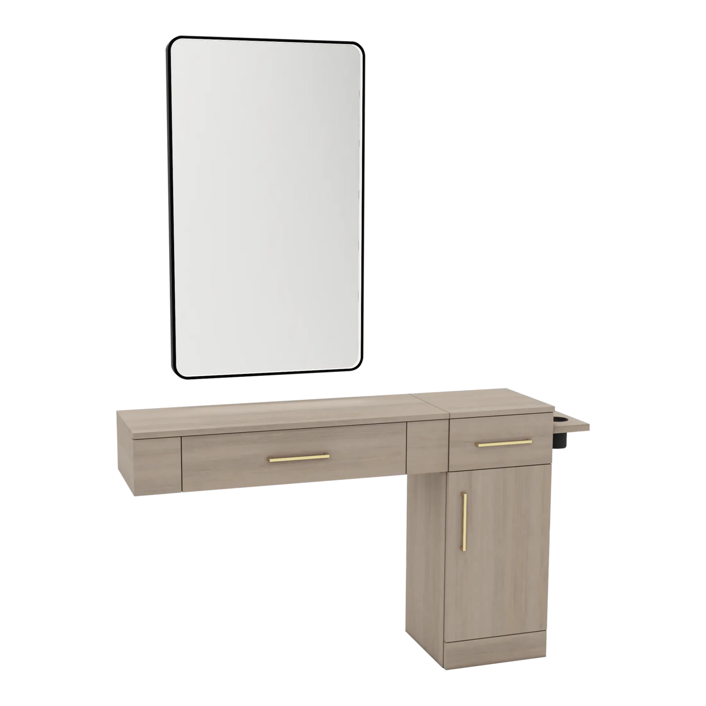 Nova Wall Mount Styling Station with Side-Mount Appliance Holder and Black Rectangle Westin Mirror - Kaemark