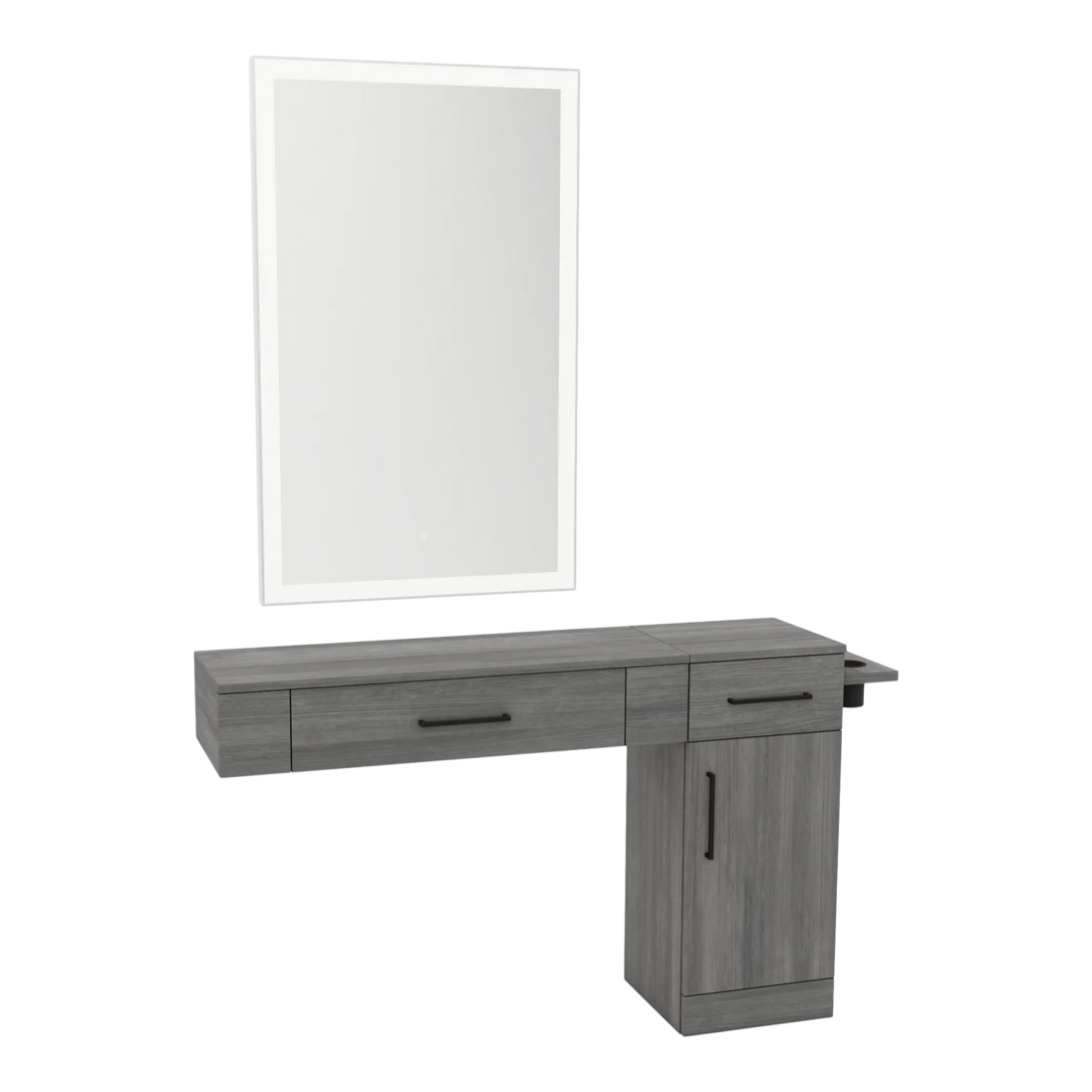 Nova Combo Wall Mount Styling Station with Side-Mount Appliance Holder and Silver Rectangle Glo Mirror - Kaemark