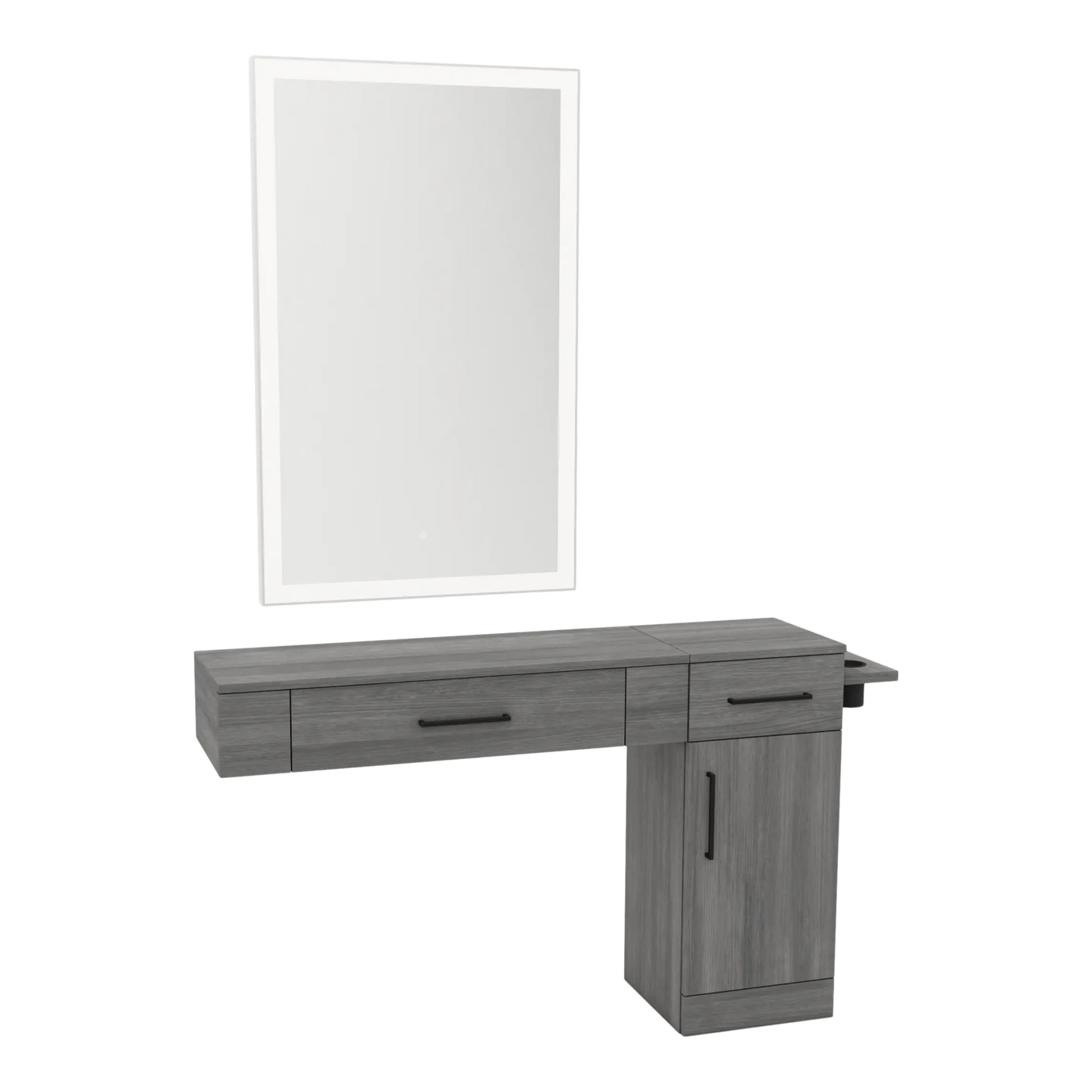 Nova Combo Wall Mount Styling Station with Side-Mount Appliance Holder and Silver Rectangle Glo Mirror - Kaemark