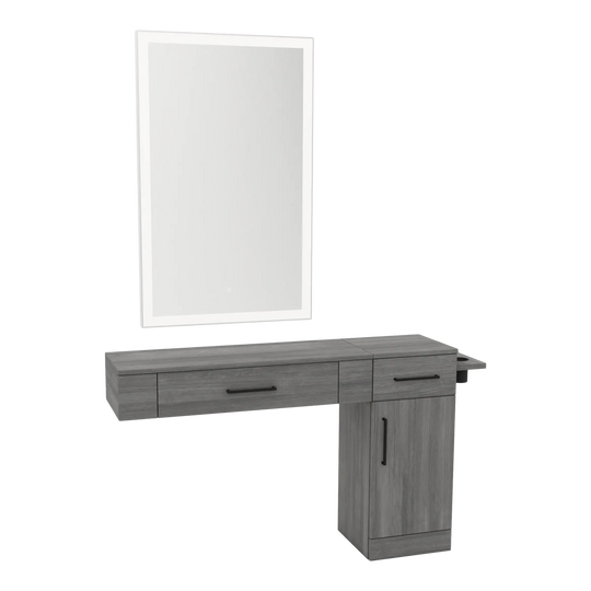 Nova Combo Wall Mount Styling Station with Side-Mount Appliance Holder and Silver Rectangle Glo Mirror - Kaemark