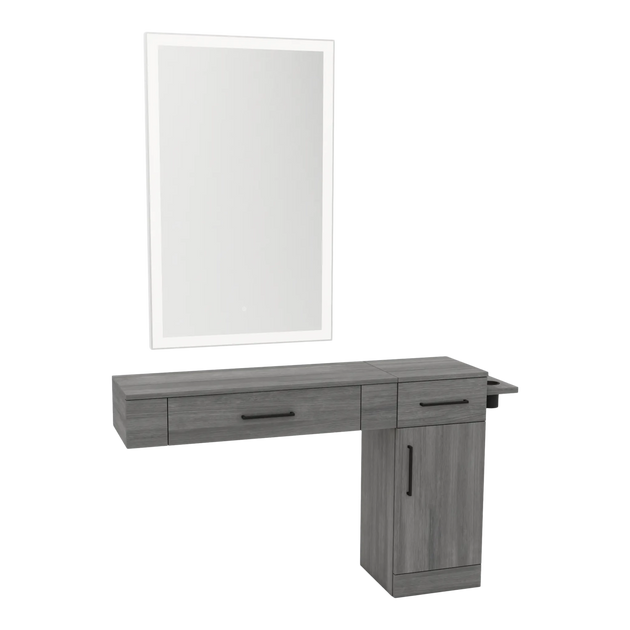 Nova Combo Wall Mount Styling Station with Side-Mount Appliance Holder and Silver Rectangle Glo Mirror - Kaemark