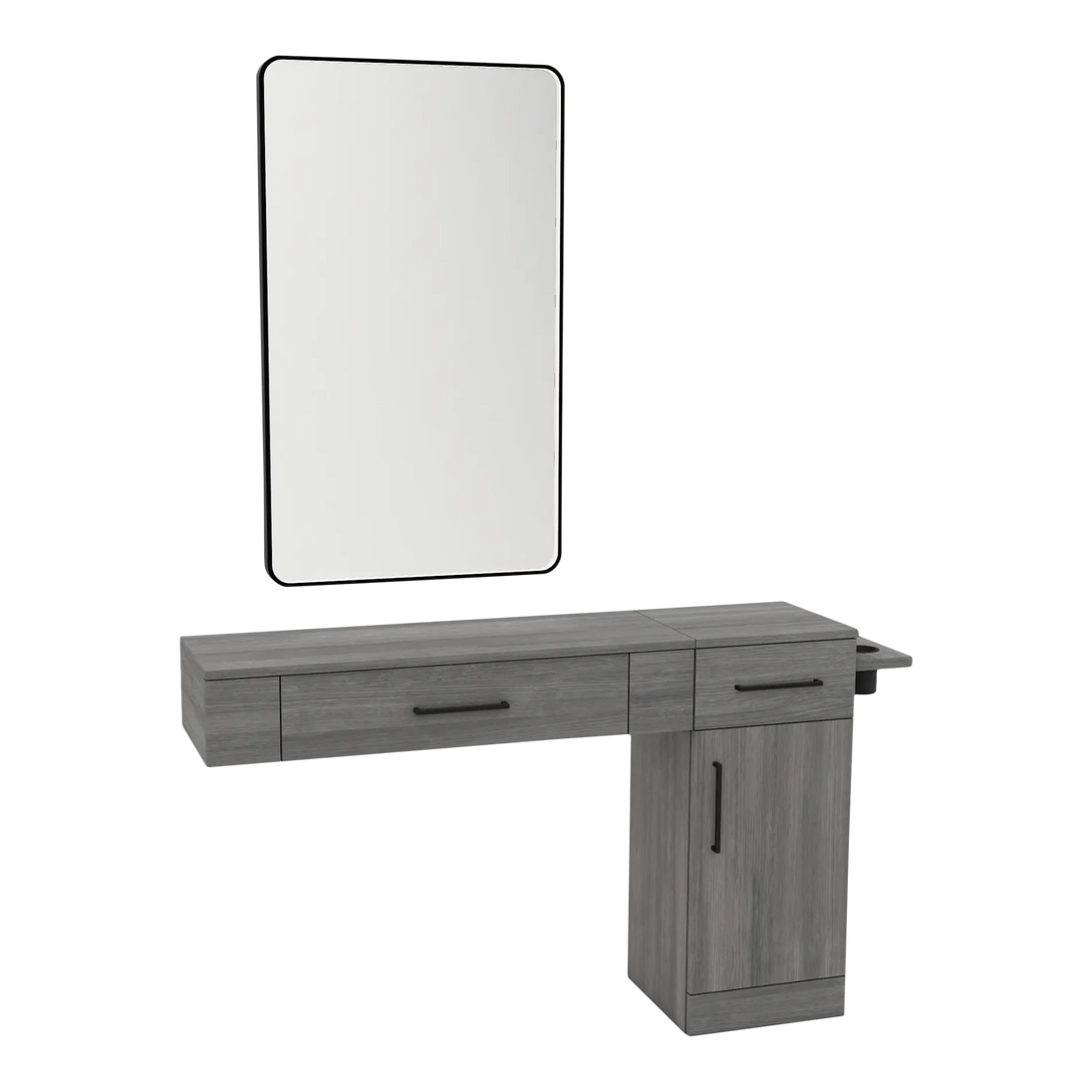 Nova Wall Mount Styling Station with Side-Mount Appliance Holder and Black Rectangle Westin Mirror - Kaemark