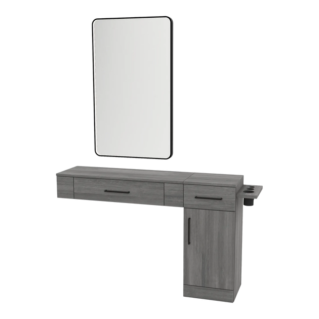 Nova Wall Mount Styling Station with Side-Mount Appliance Holder and Black Rectangle Westin Mirror - Kaemark