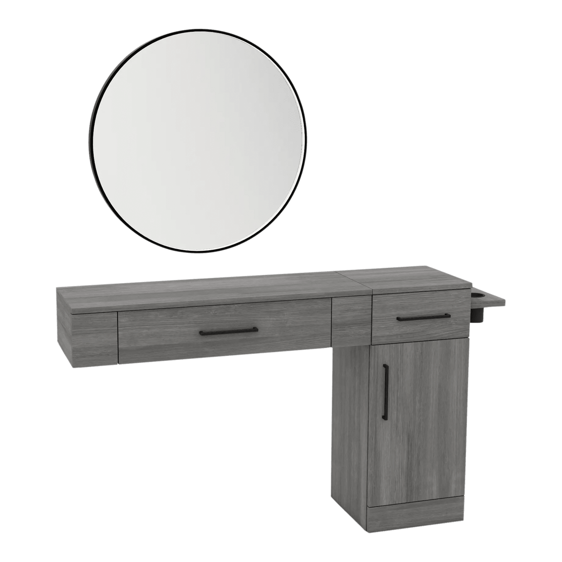 Nova Combo Wall Mount Styling Station with Side-Mount Appliance Holder and Black Round Westin Mirror - Kaemark
