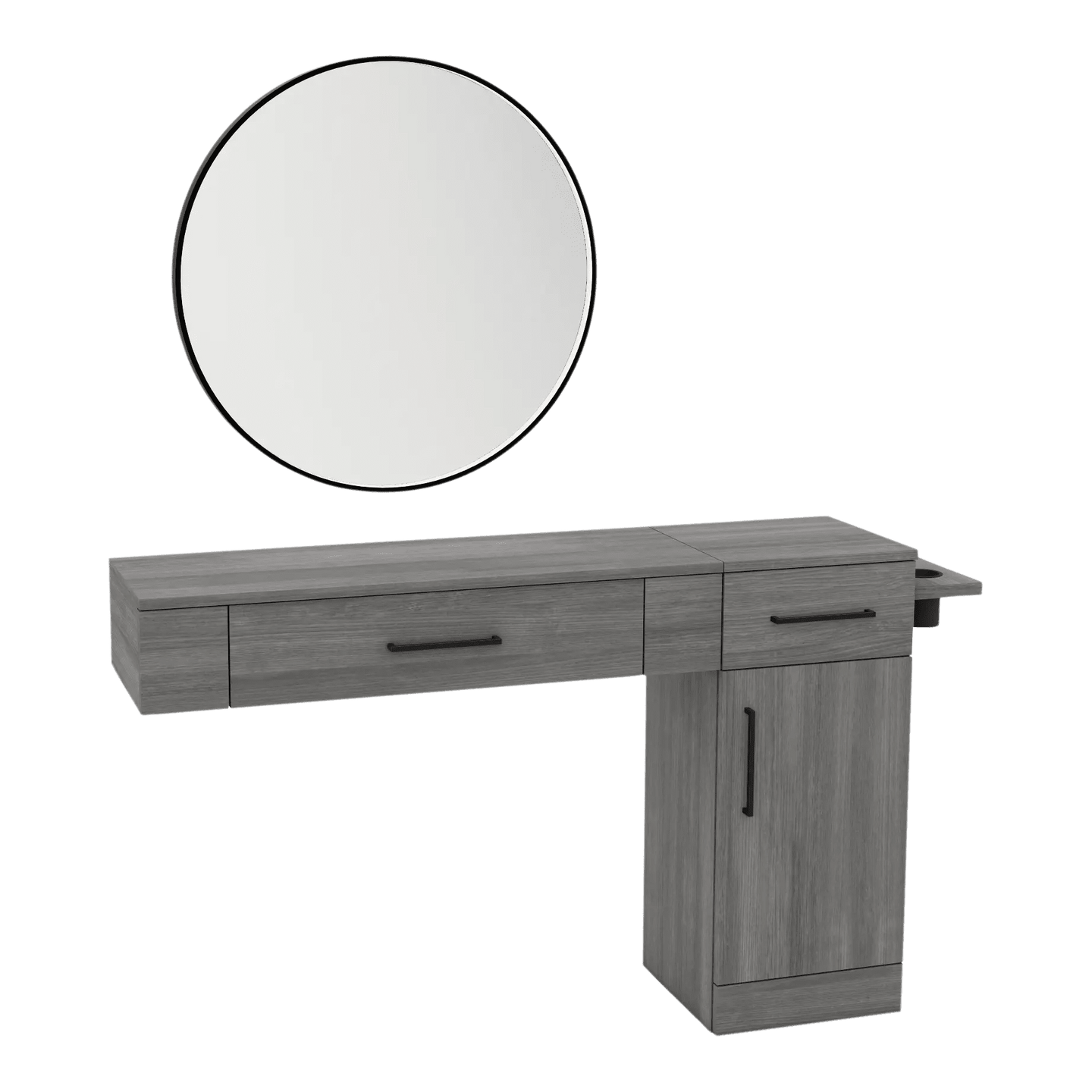 Nova Combo Wall Mount Styling Station with Side-Mount Appliance Holder and Black Round Westin Mirror - Kaemark