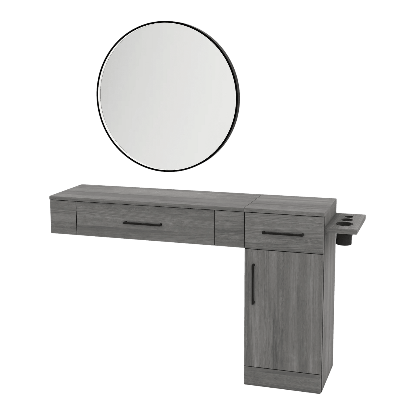 Nova Combo Wall Mount Styling Station with Side-Mount Appliance Holder and Black Round Westin Mirror - Kaemark