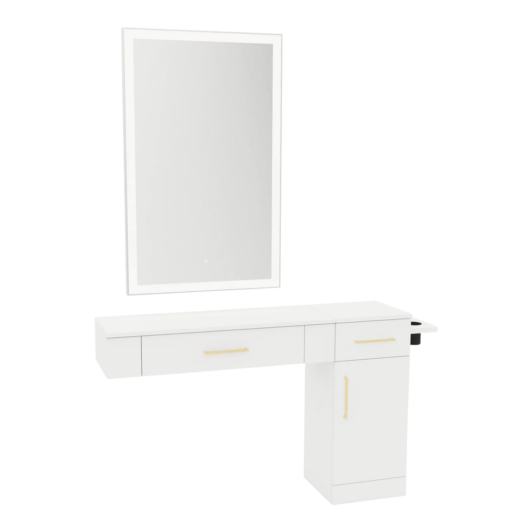 Nova Combo Wall Mount Styling Station with Side-Mount Appliance Holder and Silver Rectangle Glo Mirror - Kaemark