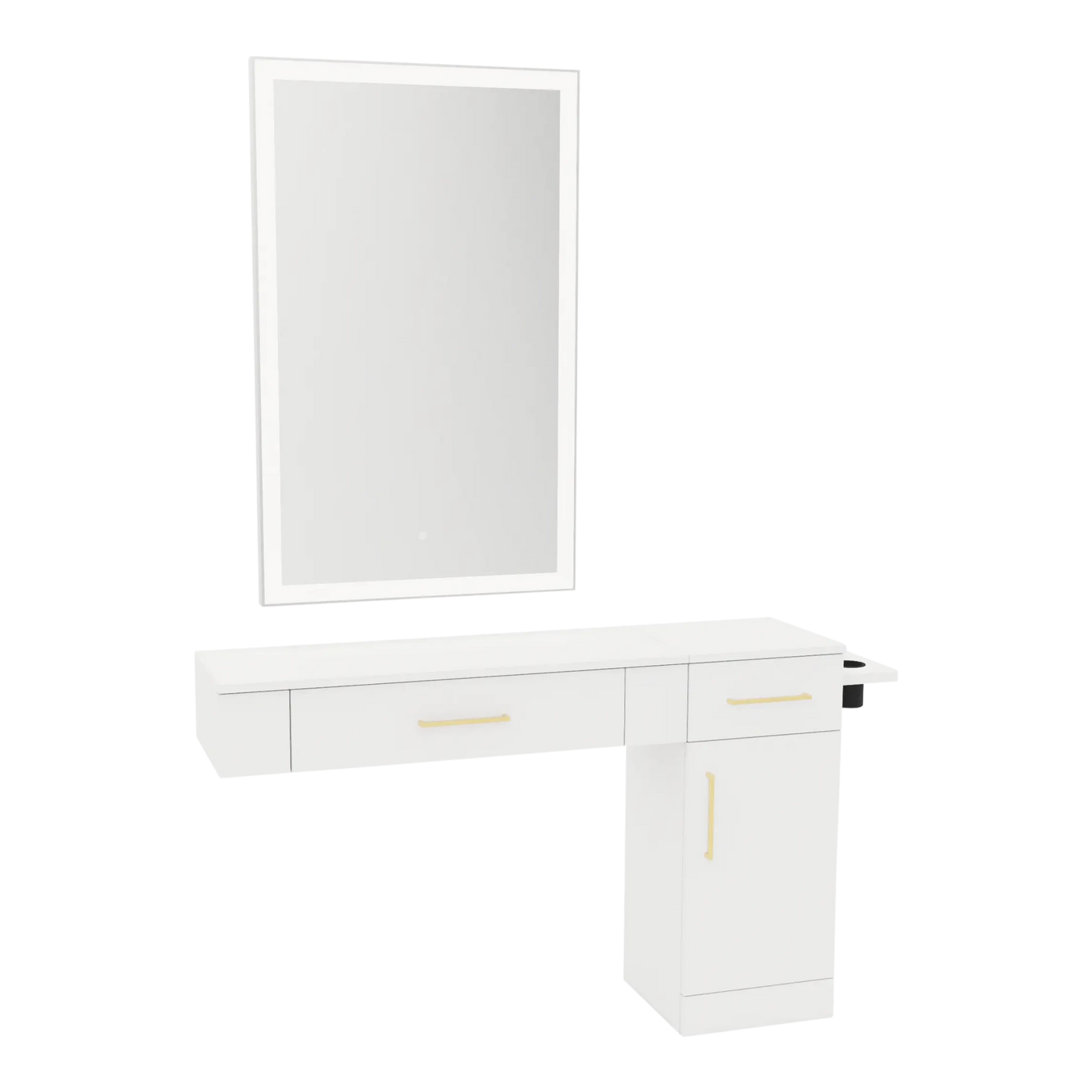 Nova Combo Wall Mount Styling Station with Side-Mount Appliance Holder and Silver Rectangle Glo Mirror - Kaemark